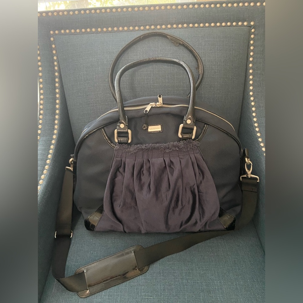 Lululemon Large Vintage Rare Gym/Travel Carry On Tote Shoulder Bag Navy & Silver